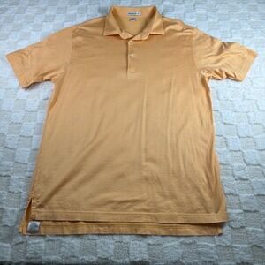 Peter Millar‎ Men's Polo Shirt Medium Orange Striped Cotton Golf Casual